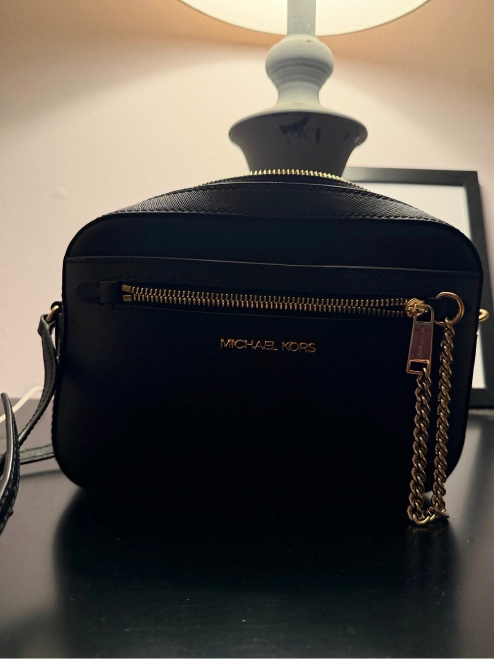 Michael Kors Black Saffiano Crossbody with Gold Hardware
